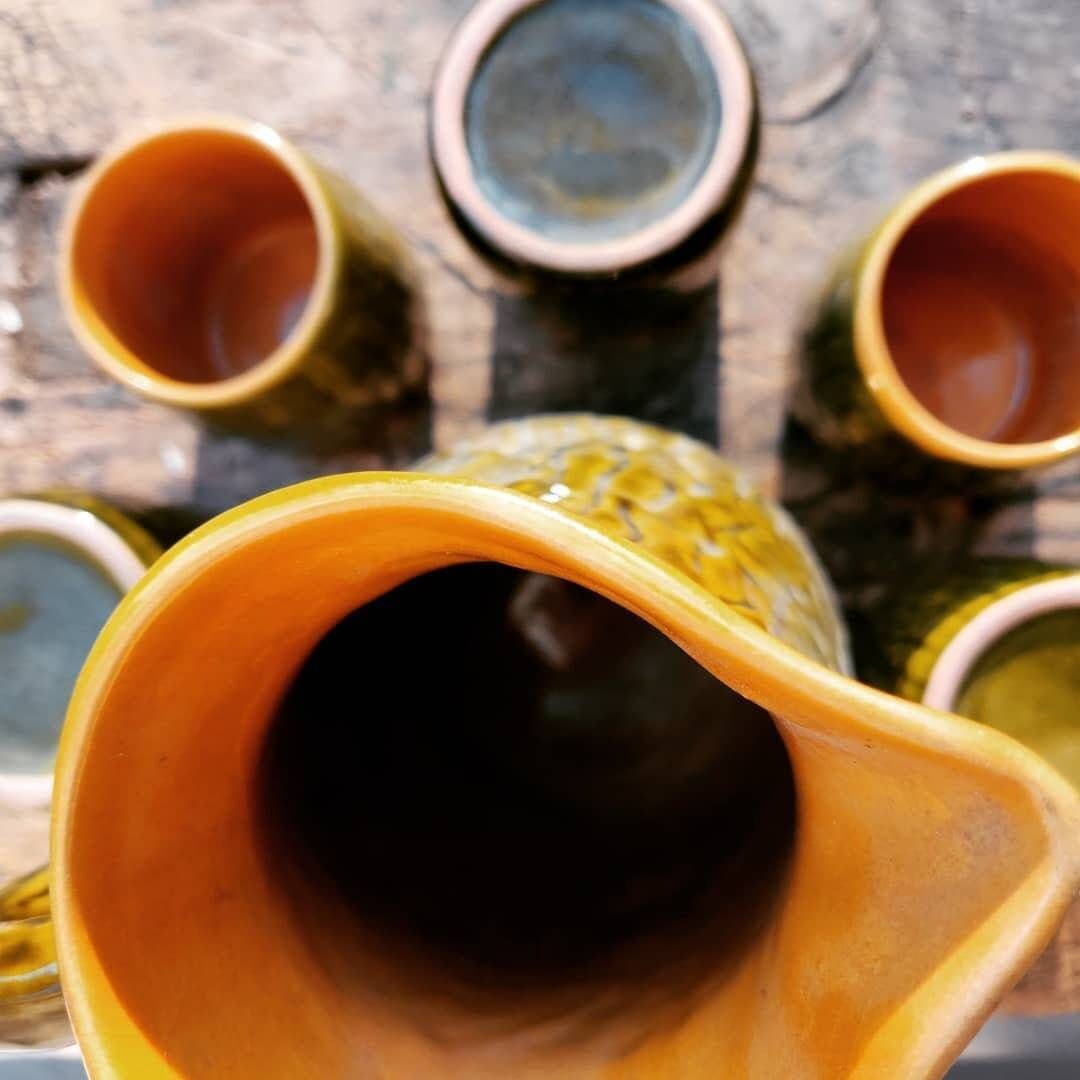 Vintage Eye Catching Beautiful Central European Drinking Set, Home Bar Restaurant Decor, Toast, Palinka Celebration photo vinterior