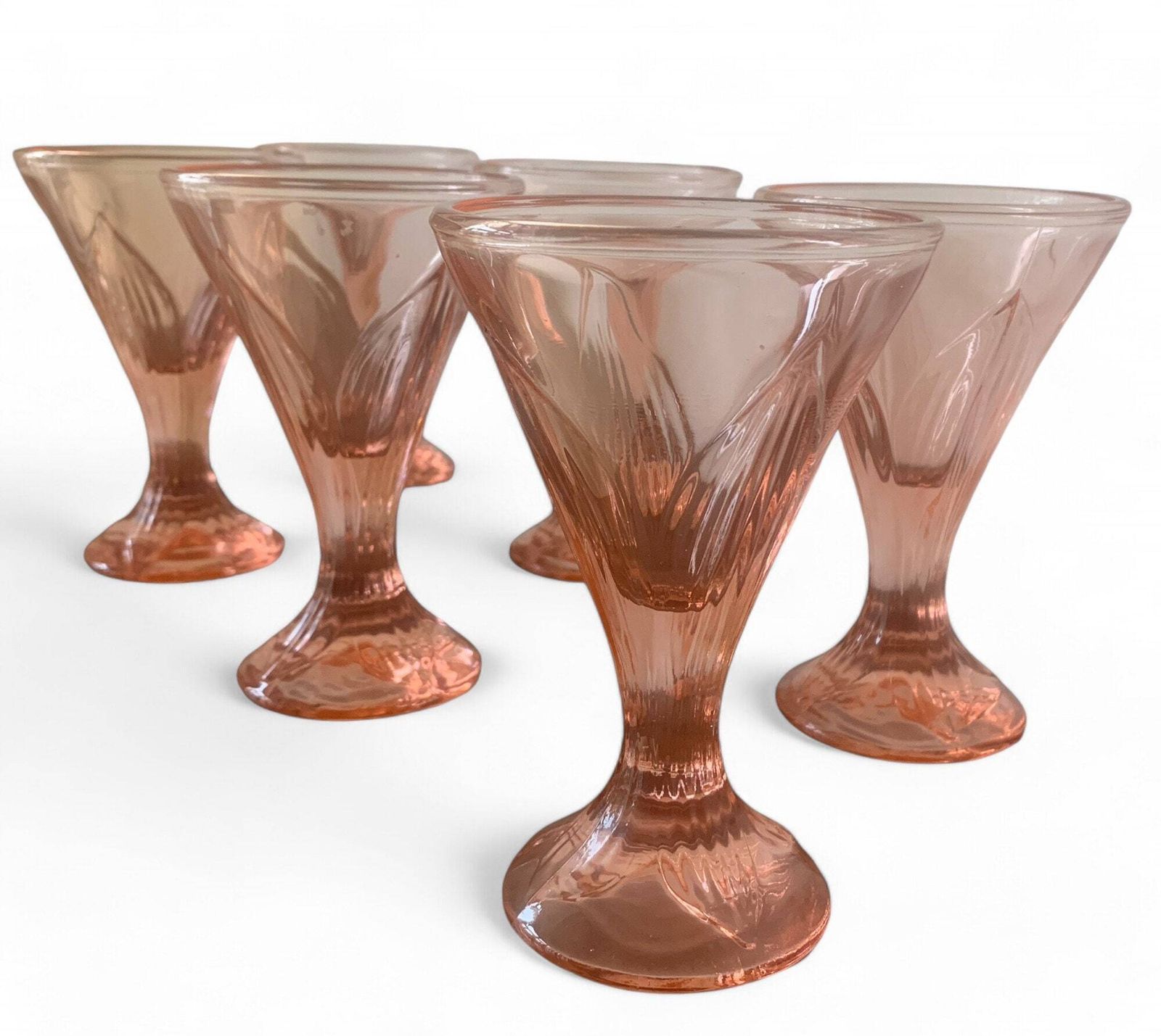 Vintage French Glassware | Set Of 6 | Ice Cream Coupes | Bowls | Blush Pink Glassware | Rosaline | Art Deco 1960s | Depression Glass photo furniture