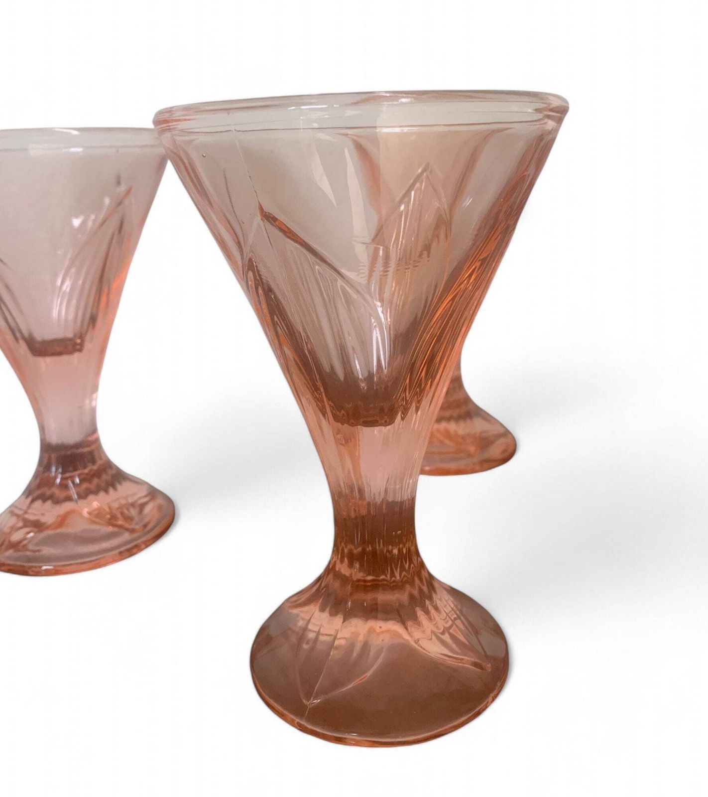 Vintage French Glassware | Set Of 6 | Ice Cream Coupes | Bowls | Blush Pink Glassware | Rosaline | Art Deco 1960s | Depression Glass photo buy