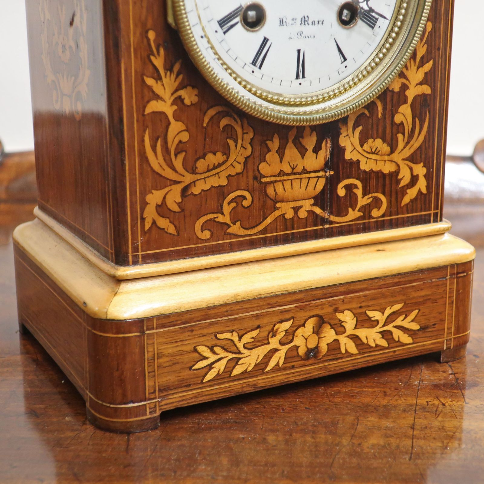 French Napoleon III Rosewood & Marquetry Mantel Clock By Henry Marc photo Home Decor
