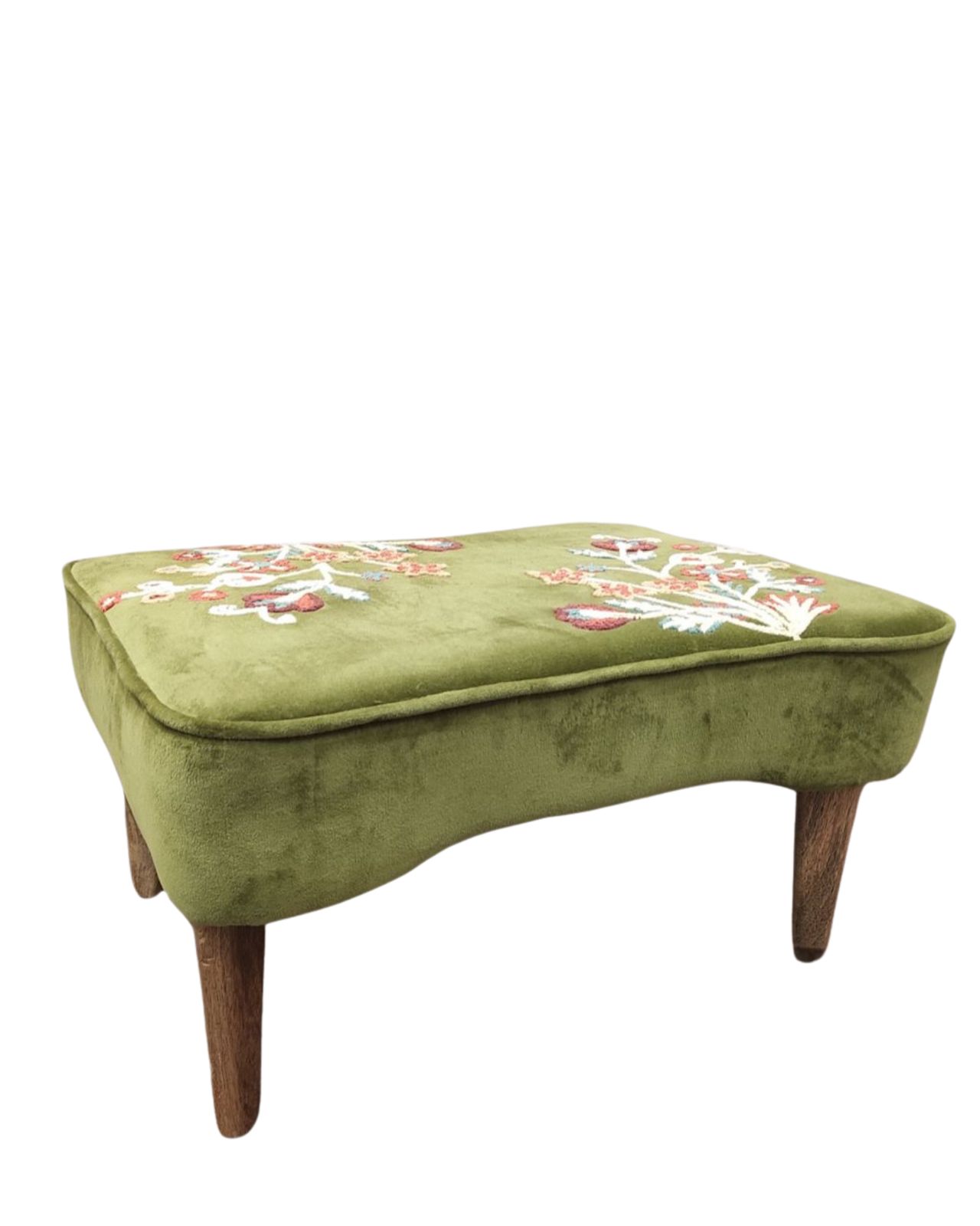 Green Velvet Hand Embroidered Wingback Armchair & Footstool Set photo 700.0
