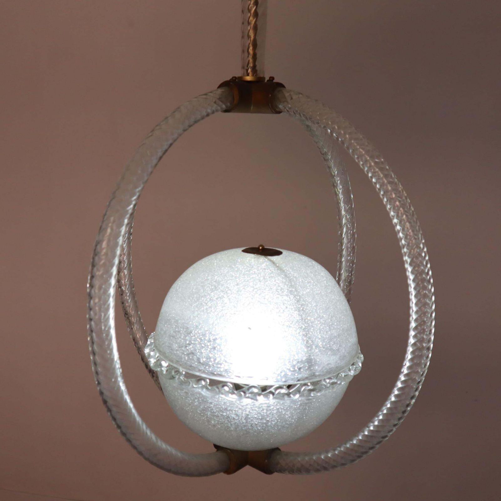 photo for sale Art Deco Murano Glass Chandelier Barovier Toso Style, Italy, 1940s