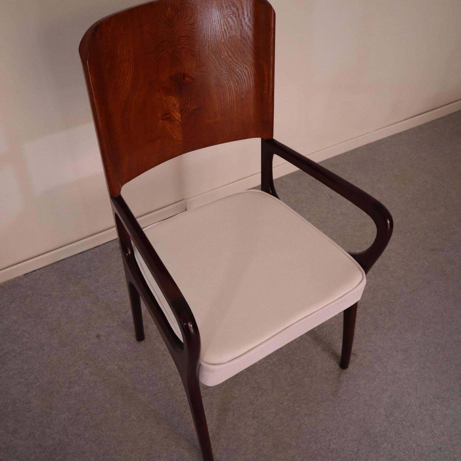 Mid Century Modern Italian Maple And White Velvet Chair, 1950s photo for sale