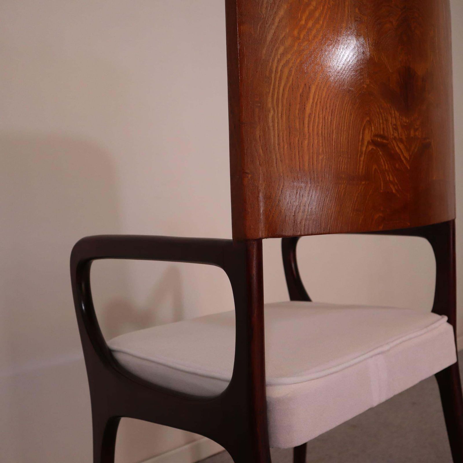 Mid Century Modern Italian Maple And White Velvet Chair, 1950s photo vintage