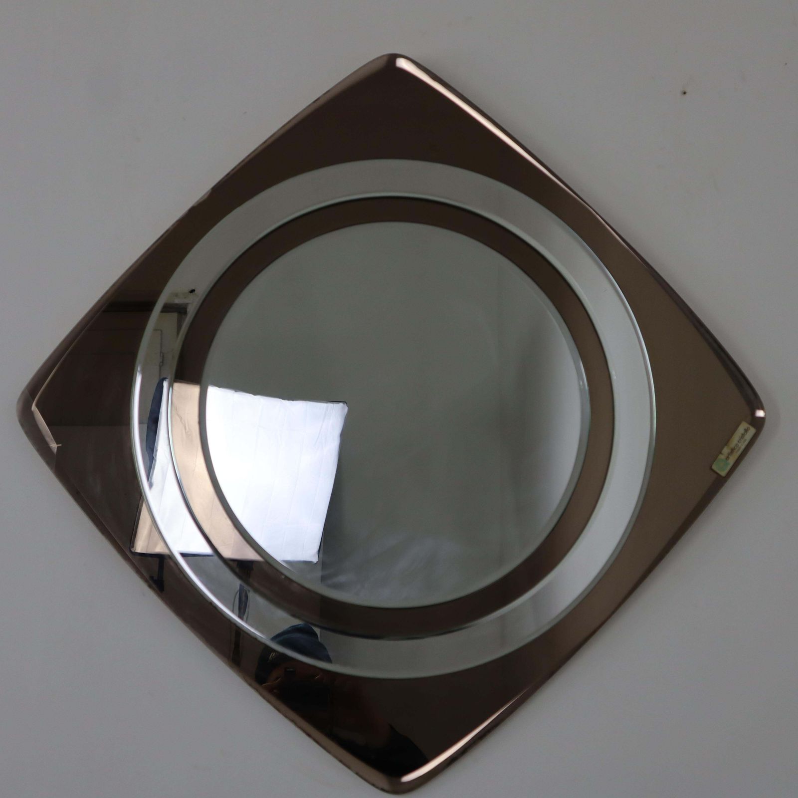 Mid Century Modern Glass Geometric Mirror By Artistica Cristallo, Italy, 1970s photo vinterior