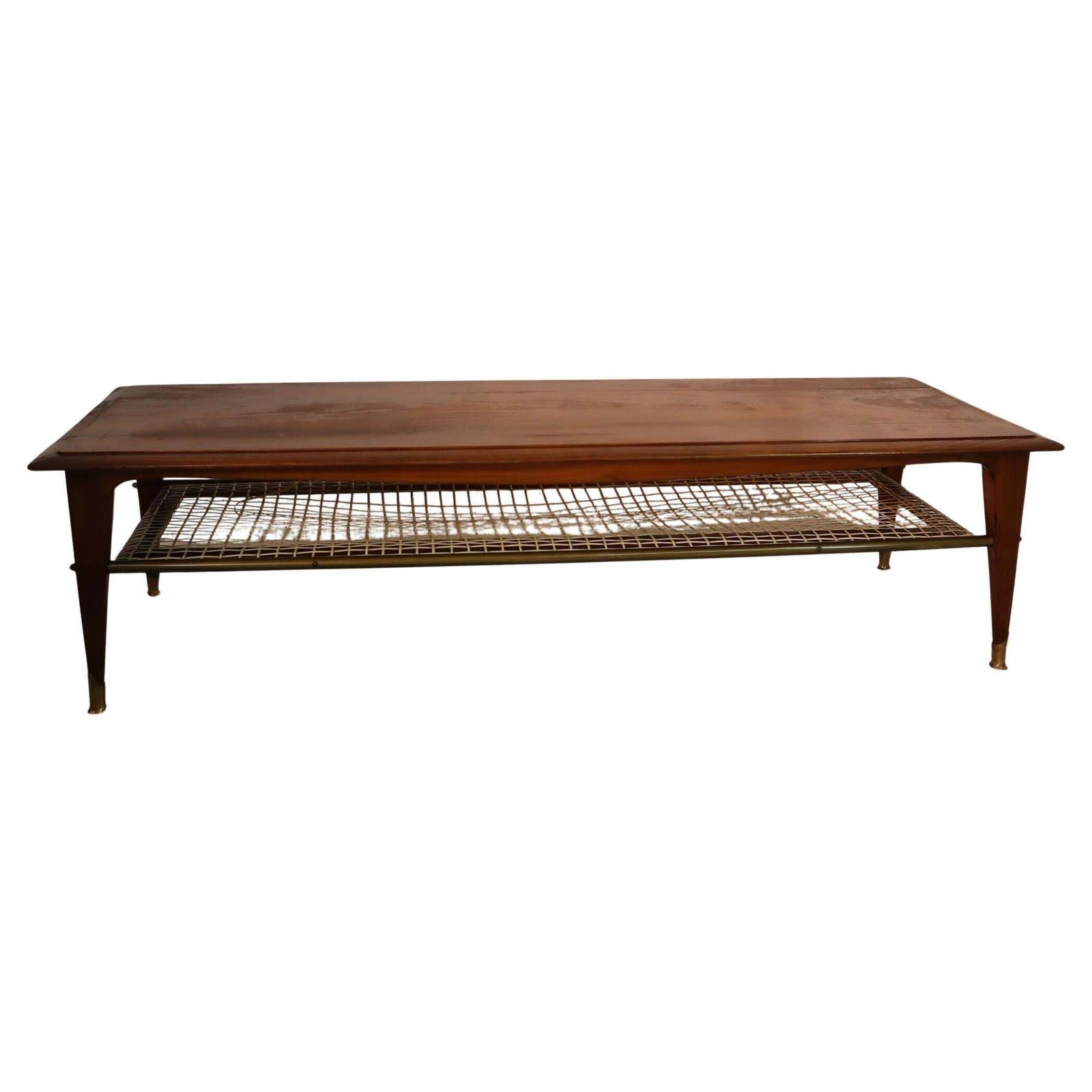 Mid Century Modern Italian Solid Walnut Brass Coffee Table From 1960s