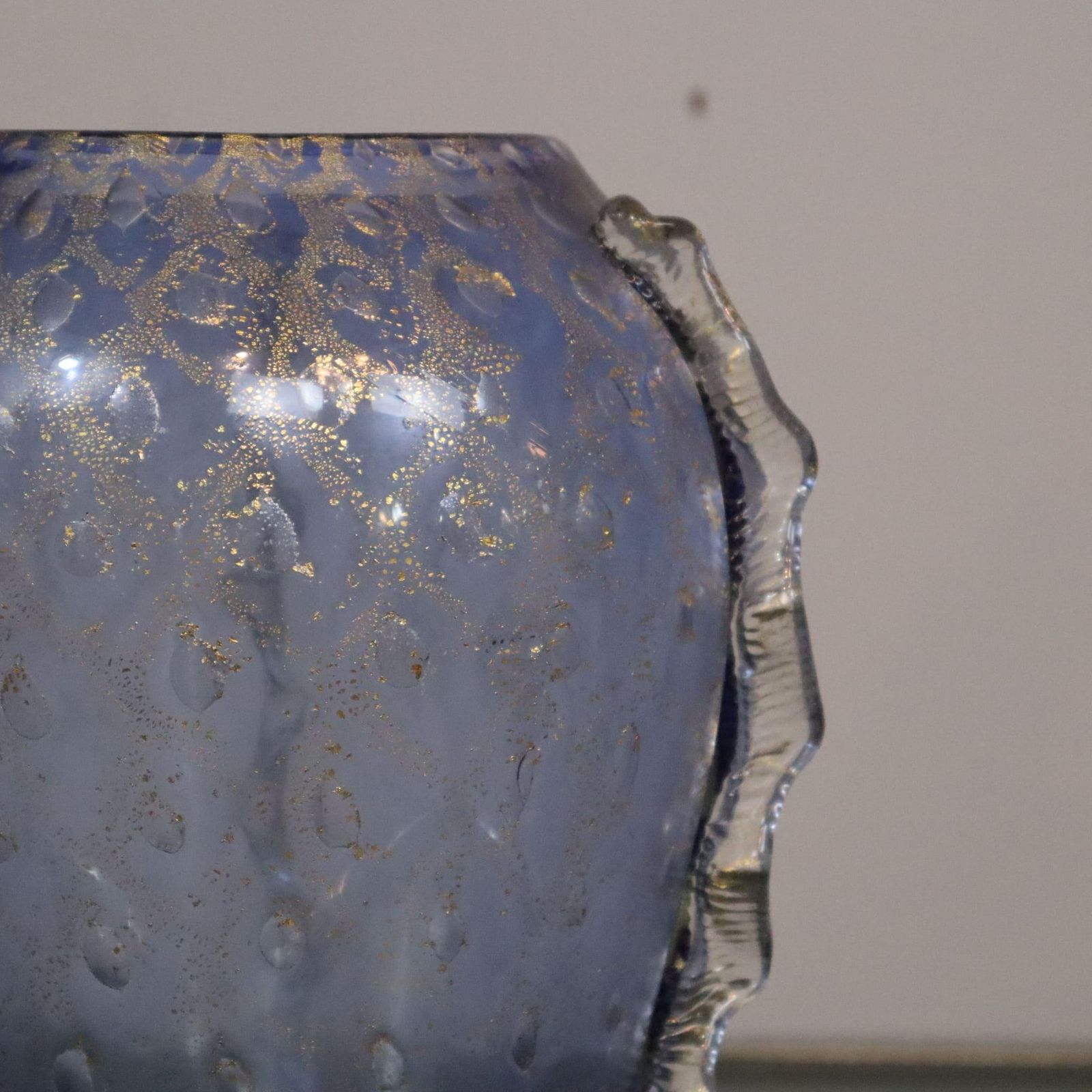 Vintage Blue Gold Italian Murano Glass Vase, 1980s photo for sale