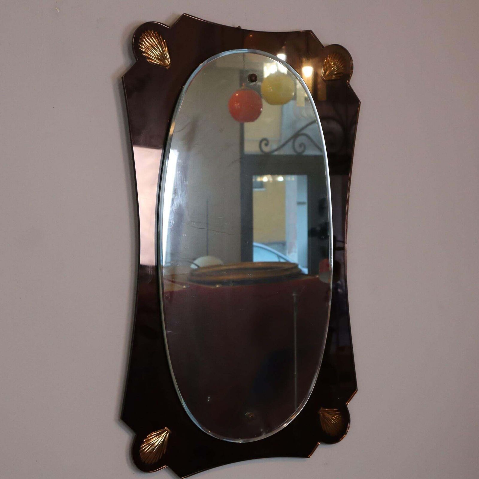 Mid Century Modern Shell Frame Mirror Cristal Art Style Italy 1960s photo furniture