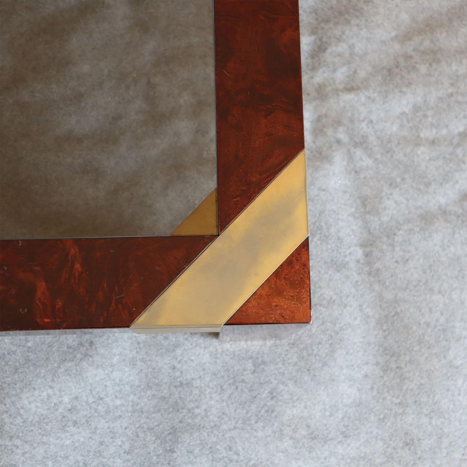 Mid Modern Century Briarwood And Brass Coffee Table By Jean Claude Mahey, 1970s photo for sale