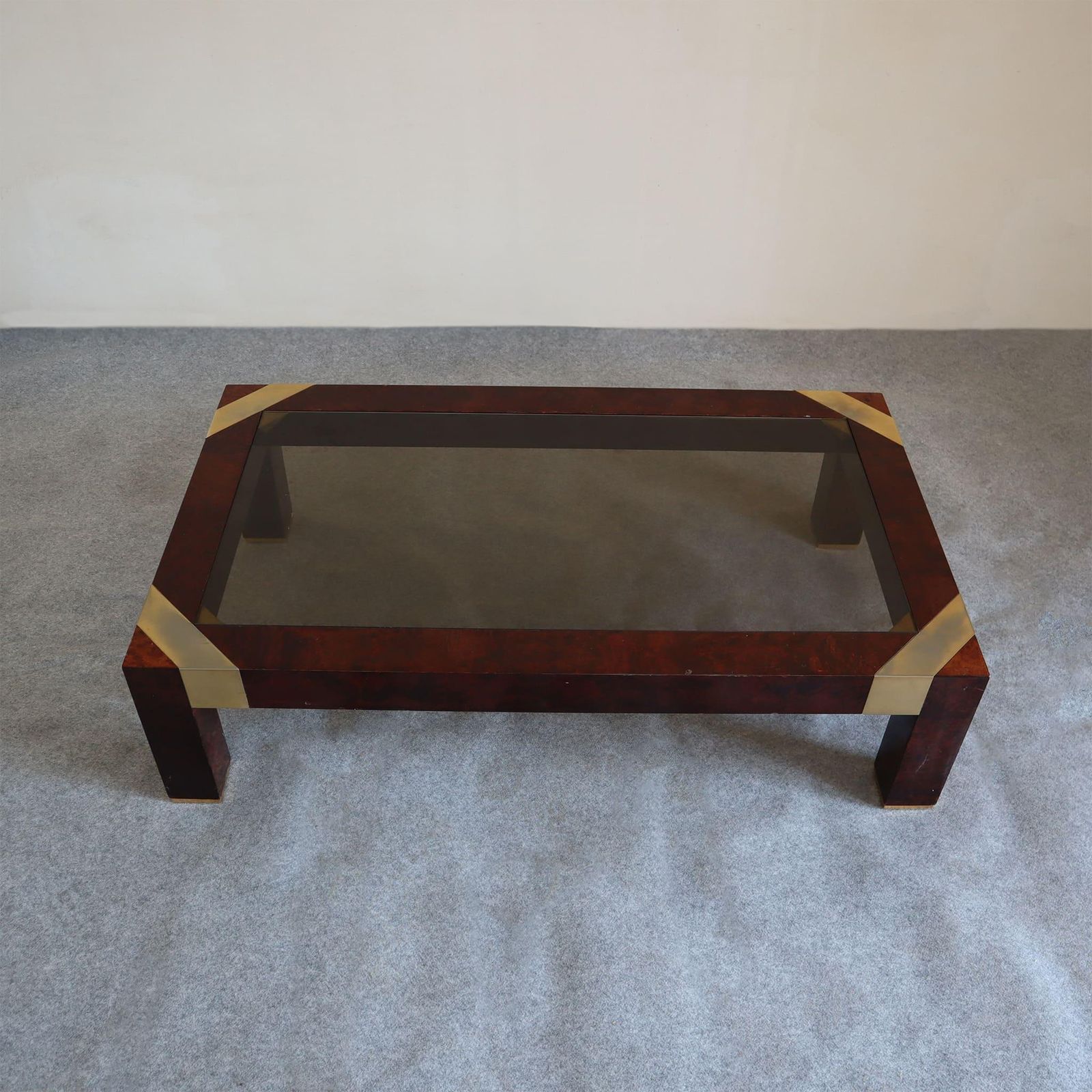 Mid Modern Century Briarwood And Brass Coffee Table By Jean Claude Mahey, 1970s photo 839.0