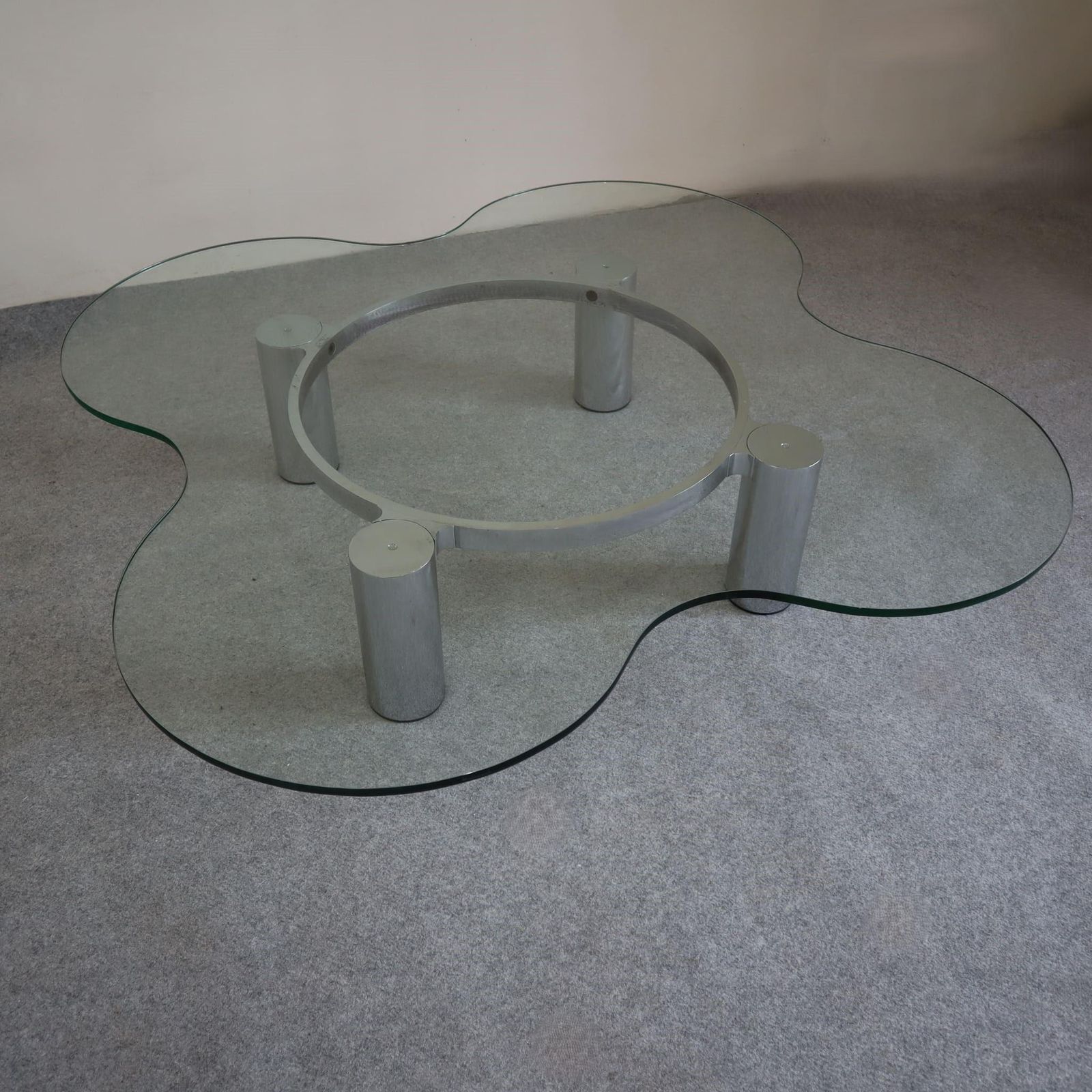 Furniture Mid Century Modern Steel Glass Coffee Table By Lorenzo Burchiellaro, Italy 1970s photo