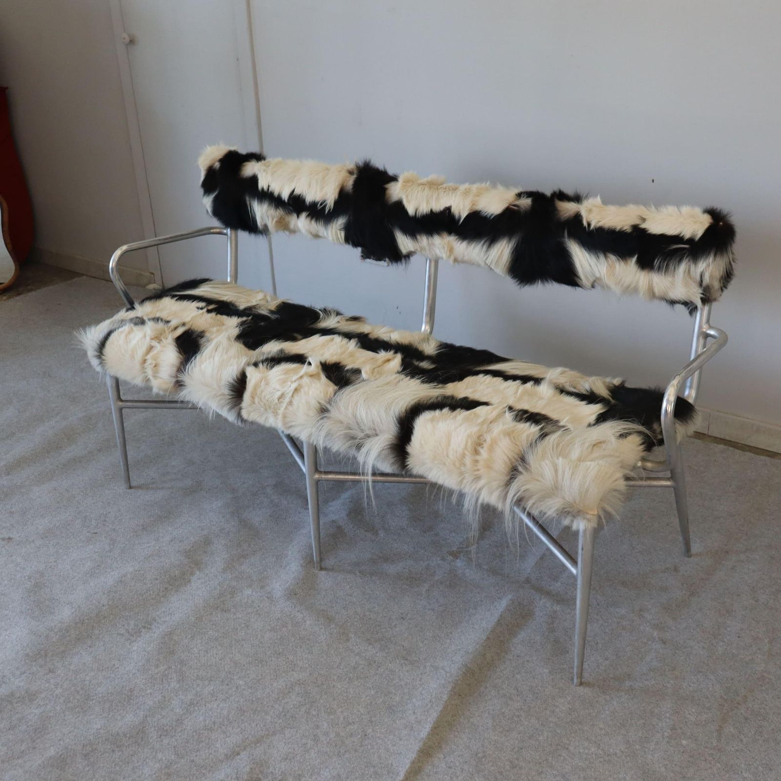 Industrial Metal And Cowhide Bench, Italy, 1950s photo vinterior
