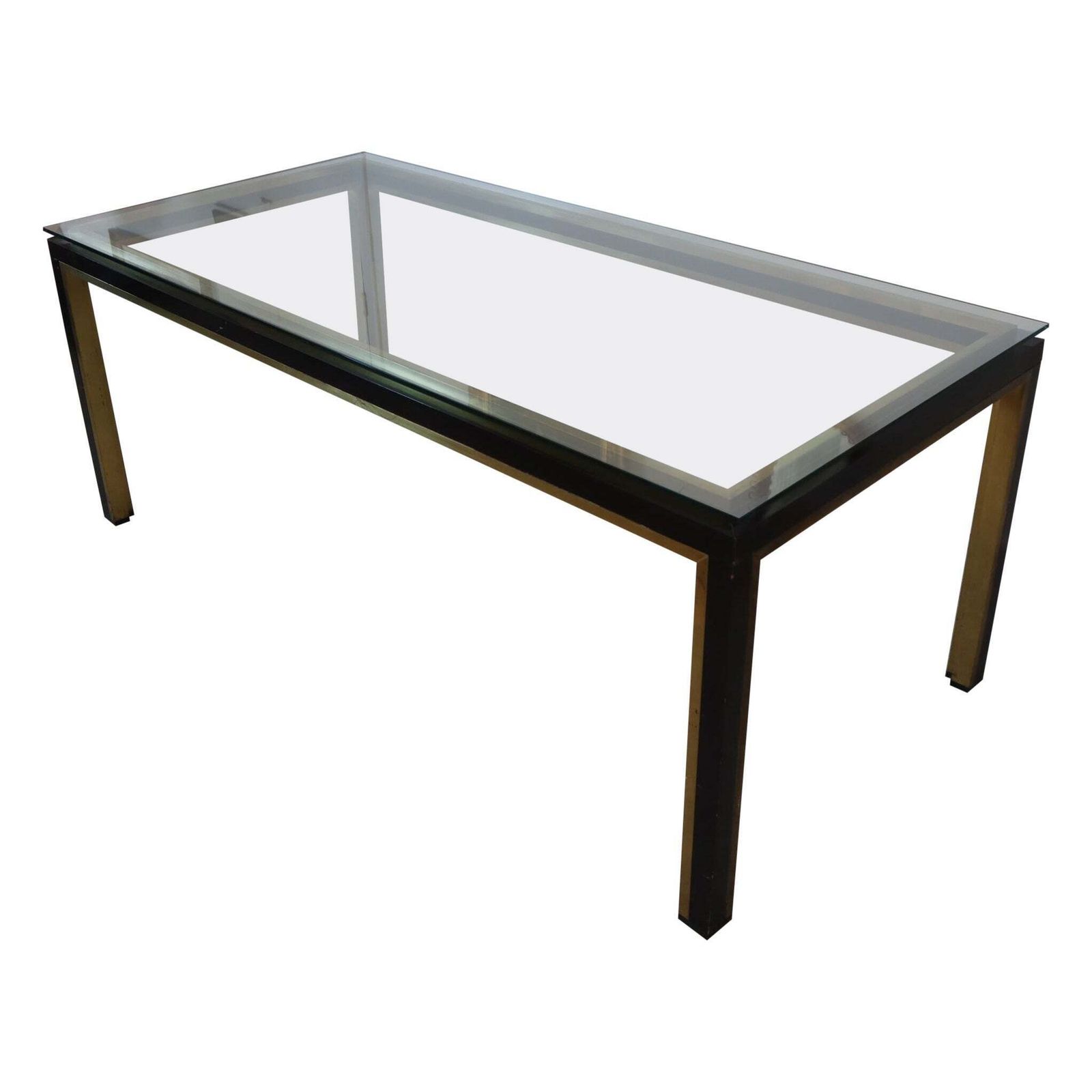 Italian Desk Writing Table Glass Top Metal Brass Structure By Romeo Rega 1970