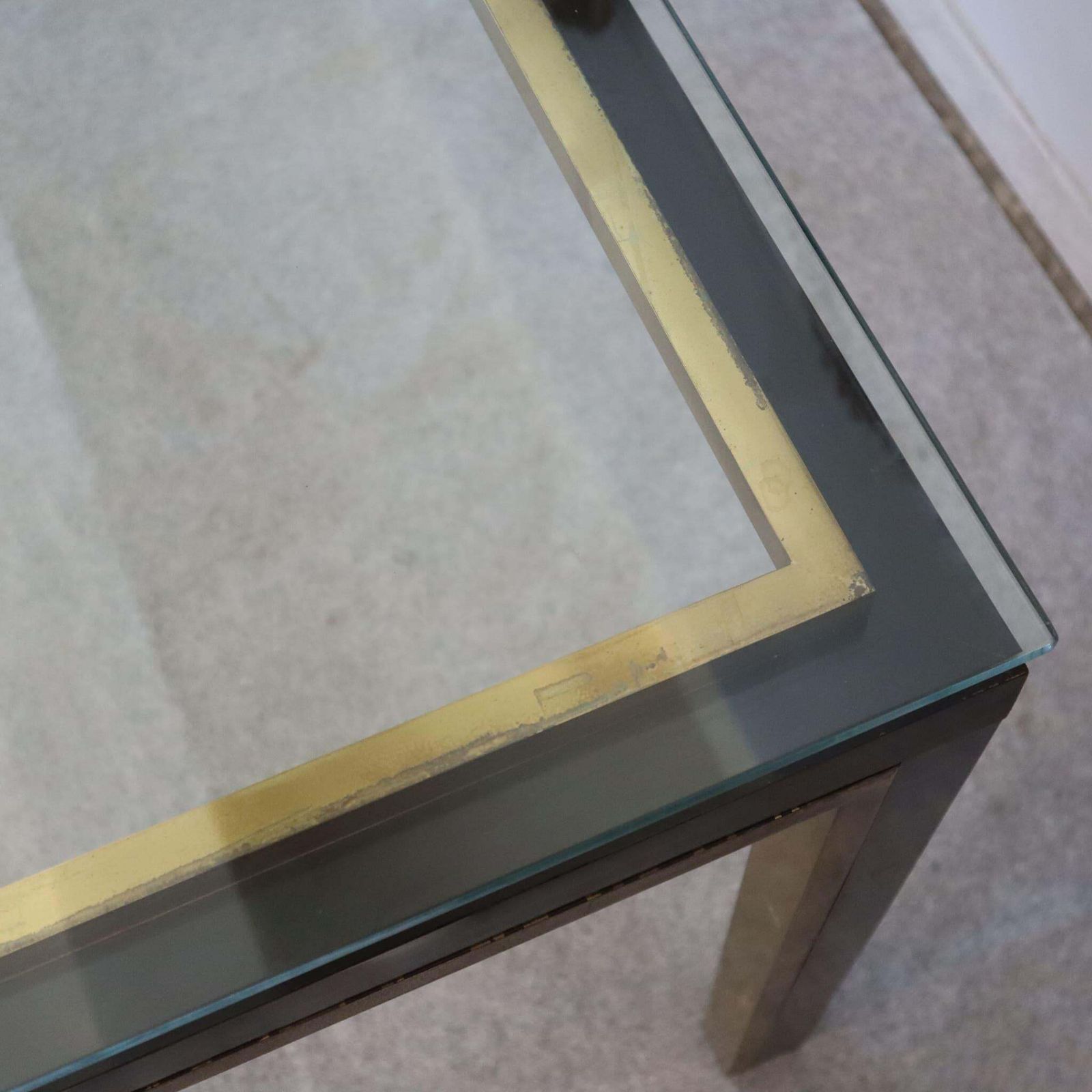 Italian Desk Writing Table Glass Top Metal Brass Structure By Romeo Rega 1970 photo vinterior
