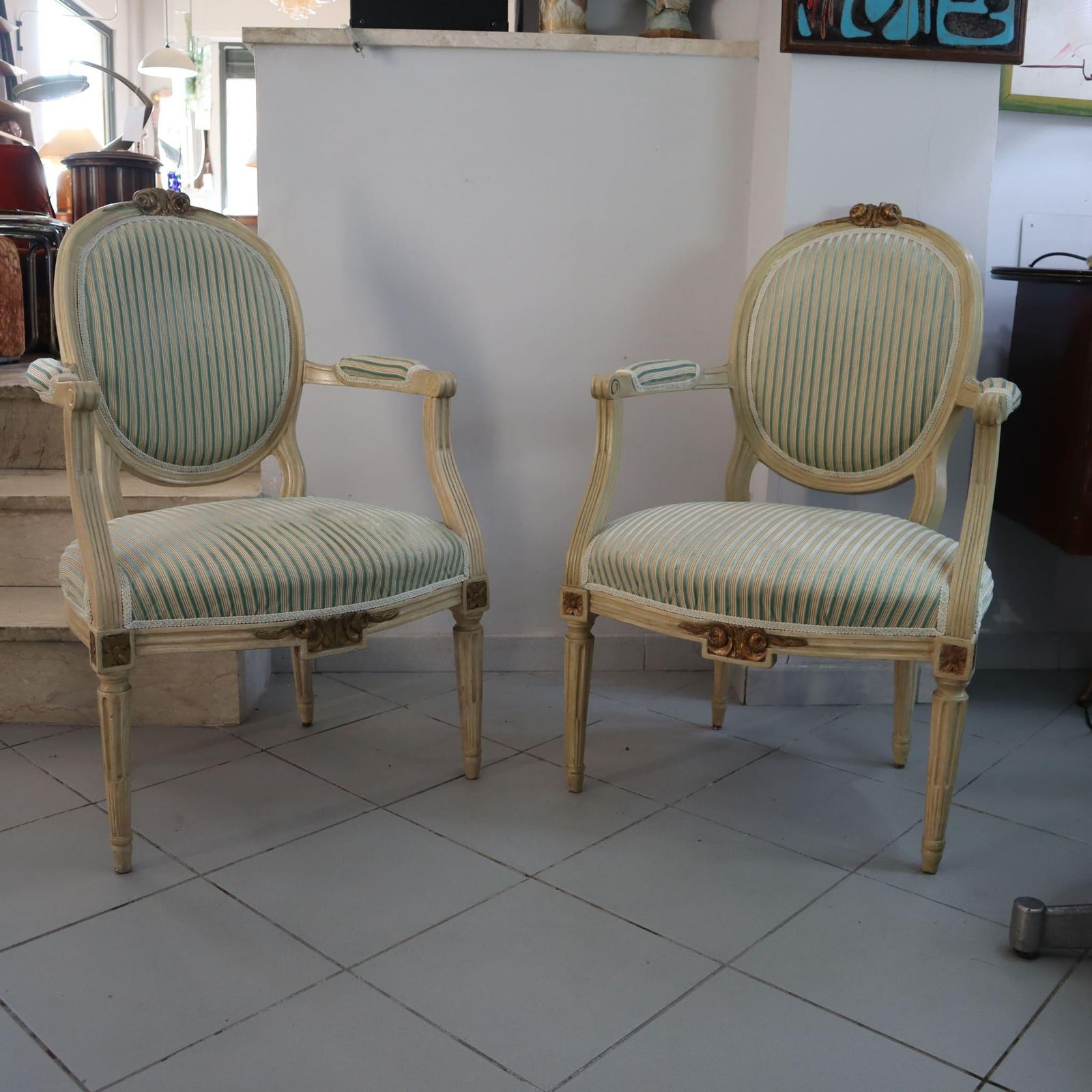 Pair Of 19th Century French Louis XVI Armchairs Dining Wood And Gold Leaf photo furniture