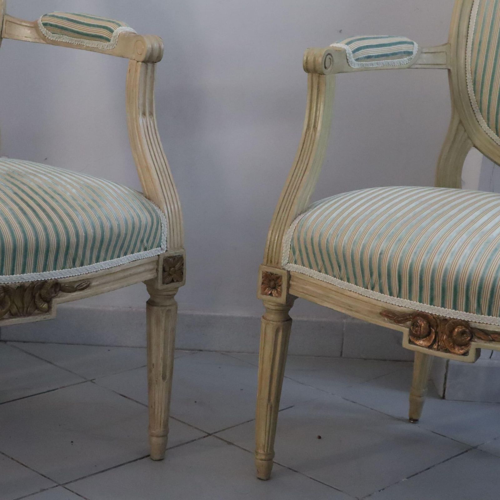 Pair Of 19th Century French Louis XVI Armchairs Dining Wood And Gold Leaf photo 1856.0