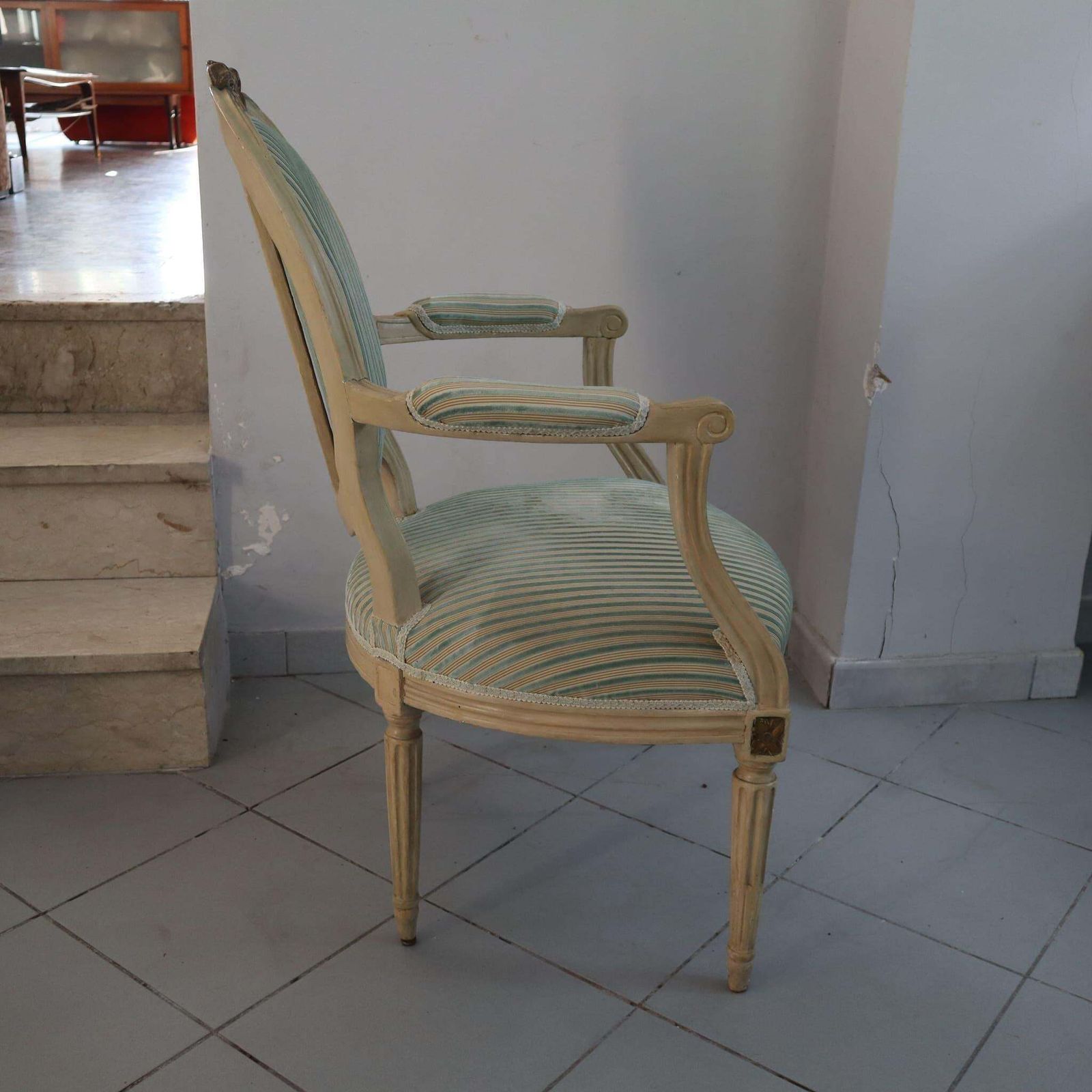 Pair Of 19th Century French Louis XVI Armchairs Dining Wood And Gold Leaf photo vinterior