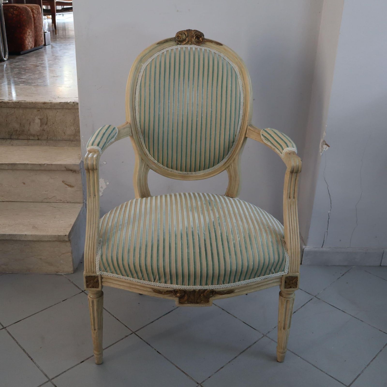 photo for sale Pair Of 19th Century French Louis XVI Armchairs Dining Wood And Gold Leaf