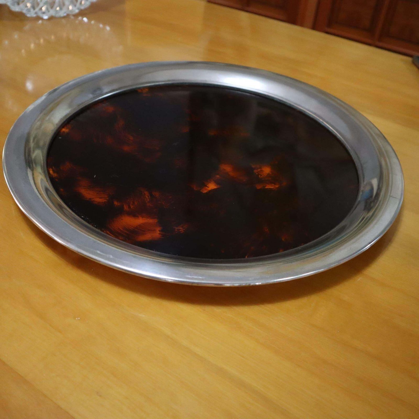 1970s Mid Century Modern Brass And Fake Tortoise Lucite Round Tray By Guzzini photo Home Decor
