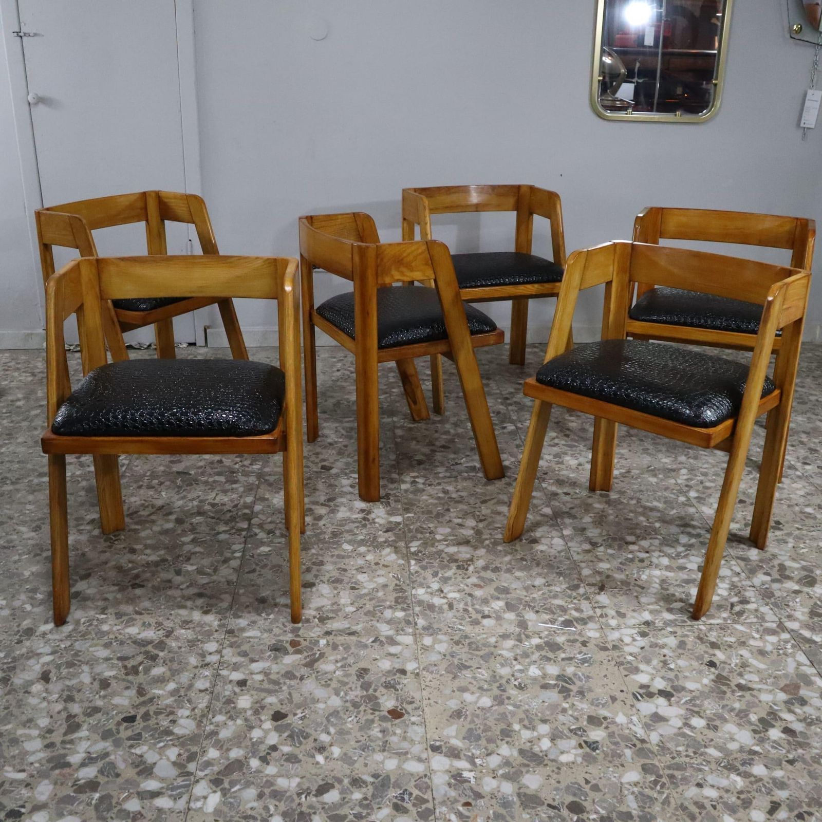 Mid Century Leather And Wood Chairs By Tito Agnoli For Citterio, Program C photo for sale