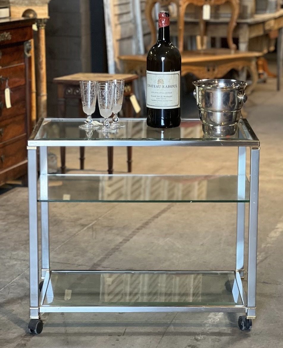 Quality French Mid Century Chrome Cocktail Trolley photo 600.0