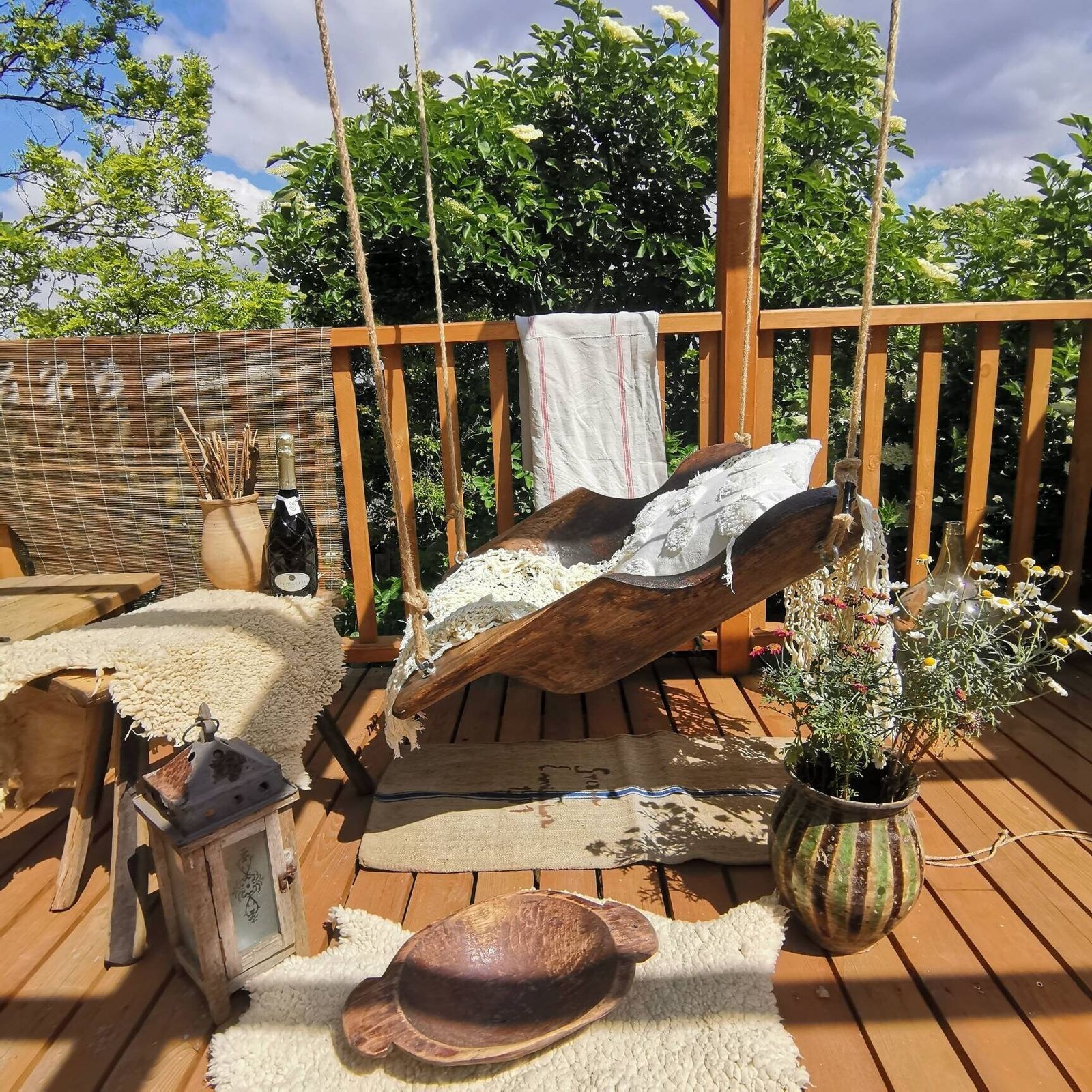 Dough Bowl Garden Swing. Garden Furniture. Unique Seating Outdoors Hammok. Wooden Trough photo for sale
