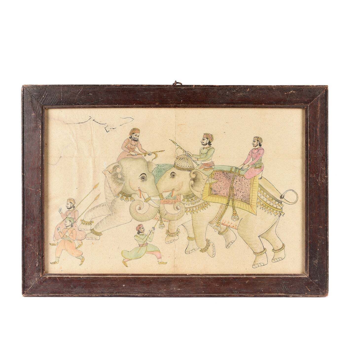Antique Mewar School Pen & Ink Sketch Of Elephants, Ca 1900