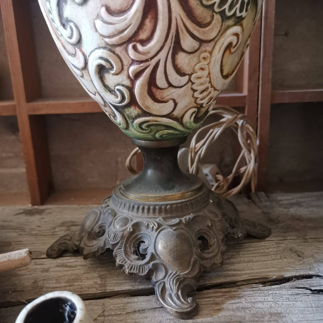 Vintage Beautiful Porcelain And Brass Decorative Lamp In Baroque Style photo Lighting