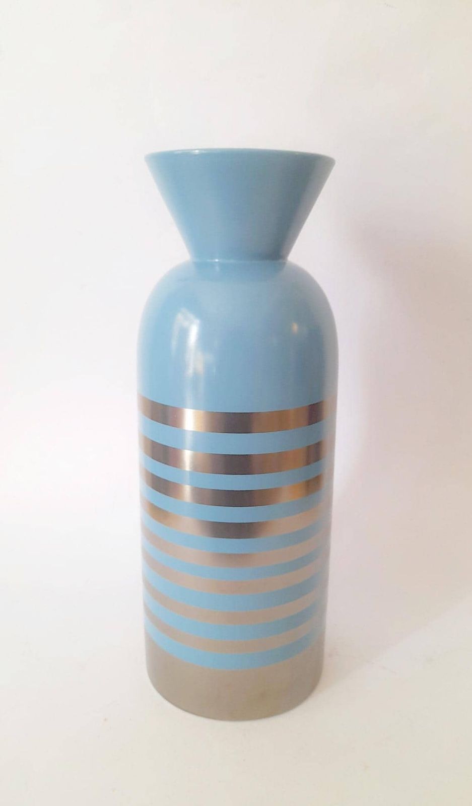 Xxl Ceramic Vase Totem Stripes Blue Silver Pop Art Design Memphis Era