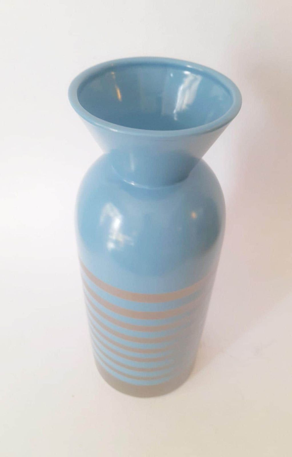 Xxl Ceramic Vase Totem Stripes Blue Silver Pop Art Design Memphis Era photo Home Decor