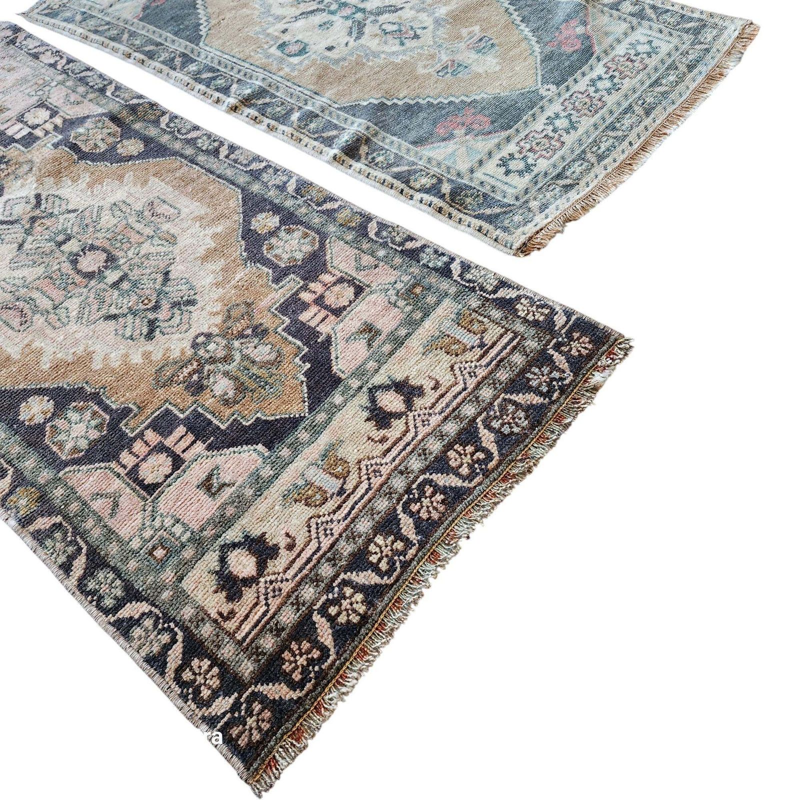 Hand Knotted Oriental Turkish Small Area Rugs   A Pair photo Textiles