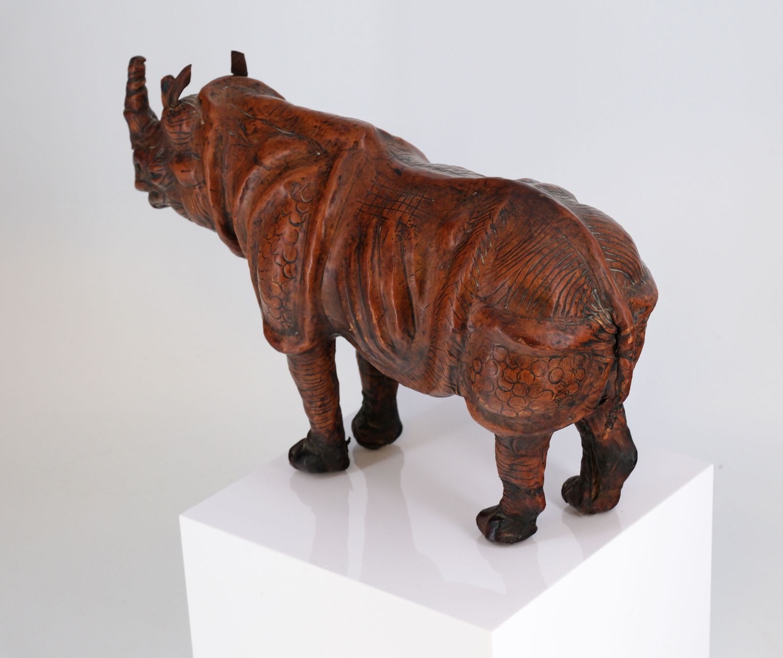 Good Early 20th Century Leather Covered Rhino Model Sculpture photo buy