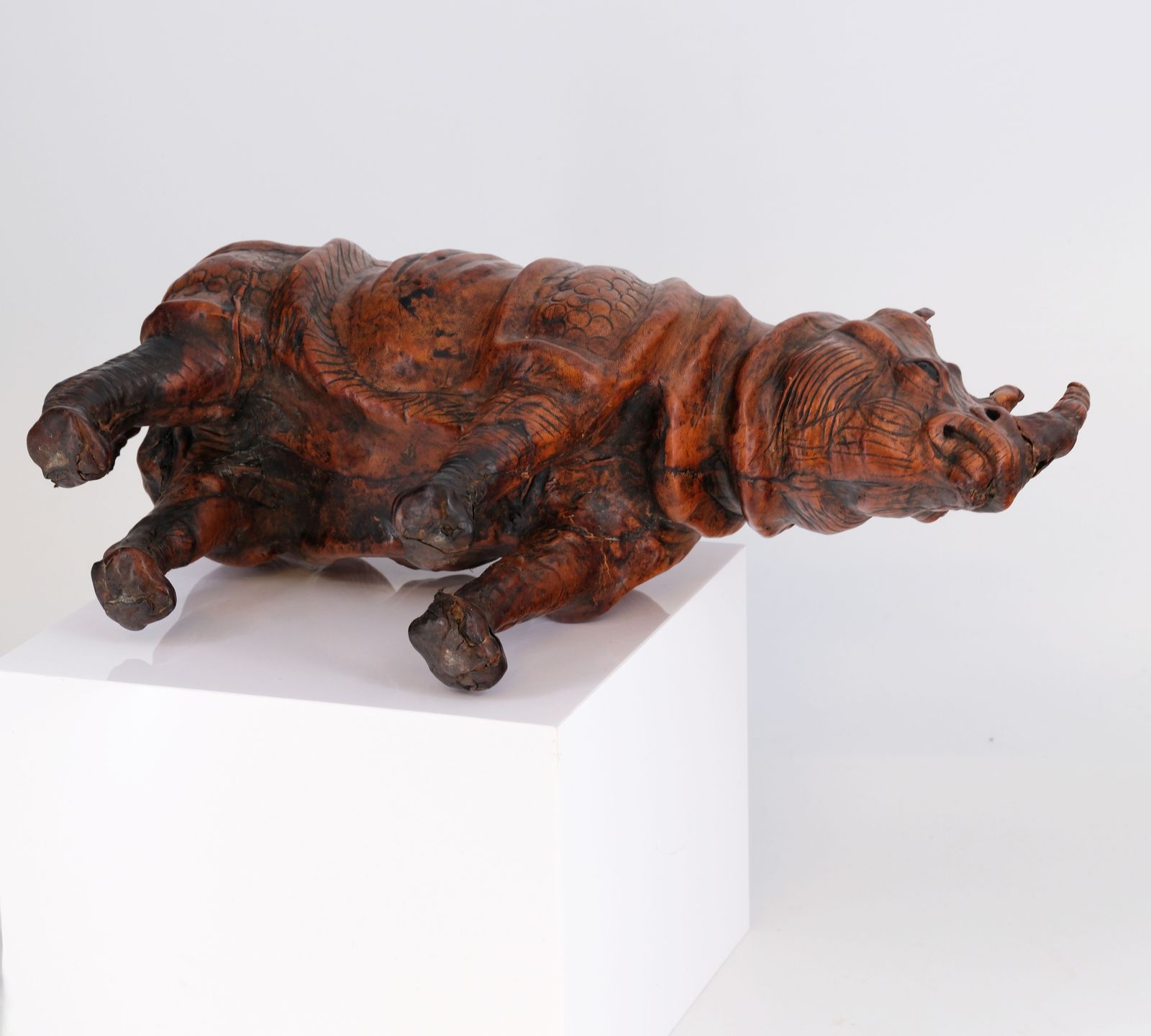 Good Early 20th Century Leather Covered Rhino Model Sculpture photo vintage