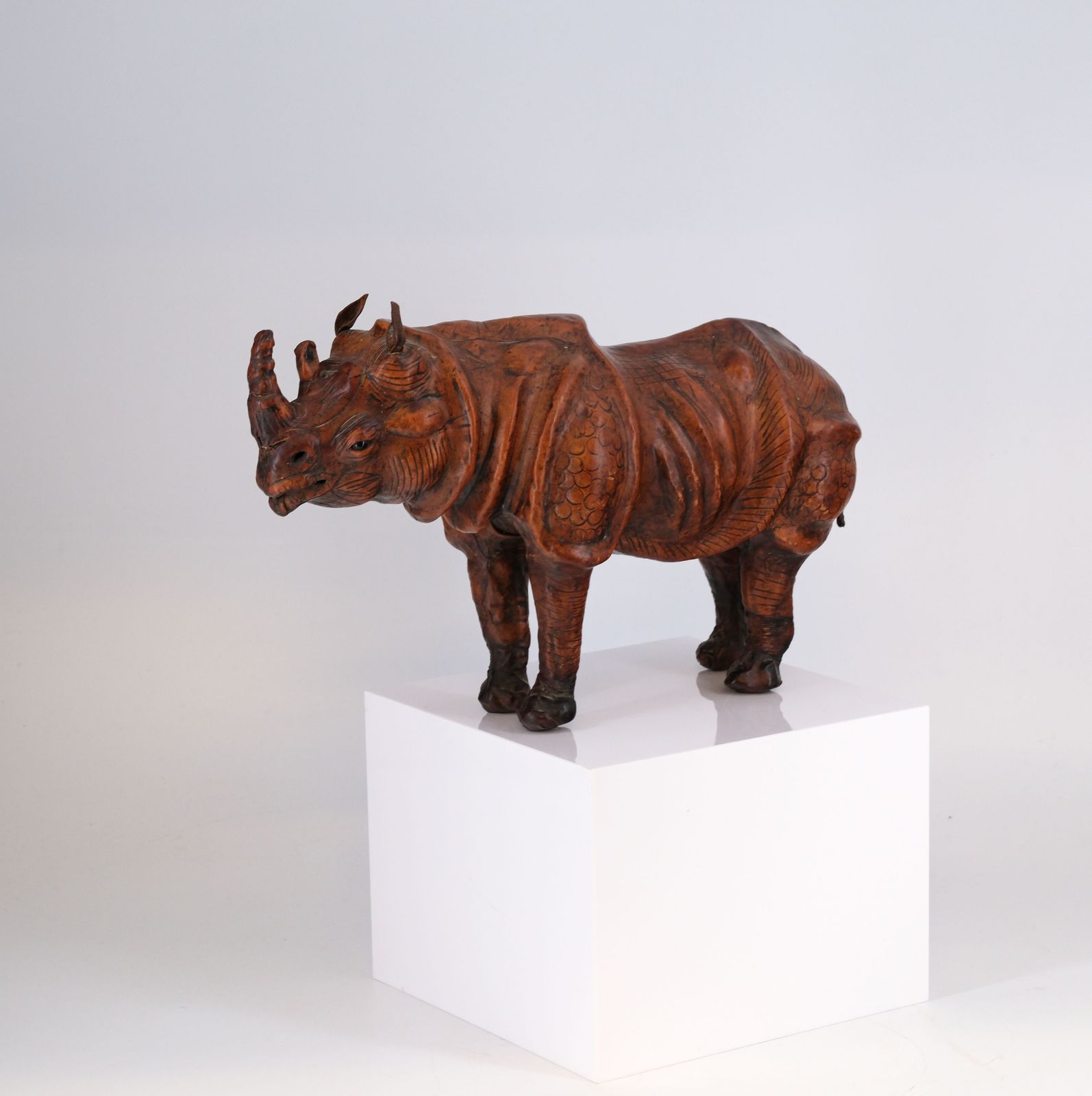 photo for sale Good Early 20th Century Leather Covered Rhino Model Sculpture