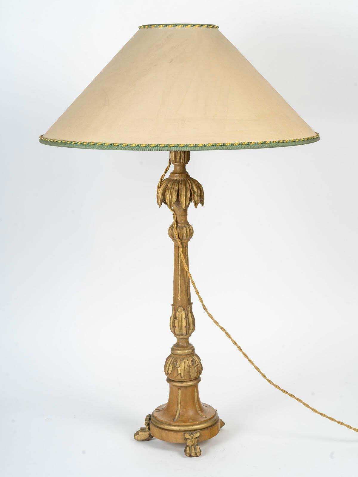 Carved Wooden Lamp, Old Candlestick, 19th Century, Napoleon III Period. photo for sale