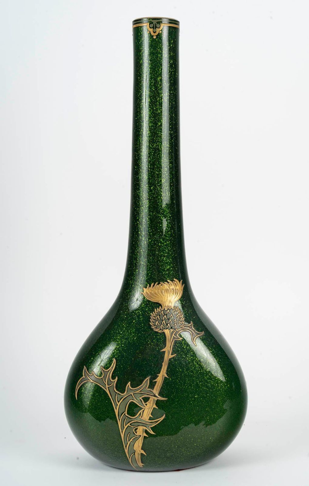 Montjoye Vase, Thistle Design, Iridescent Glass, 1900, Art Nouveau. photo 2418.0