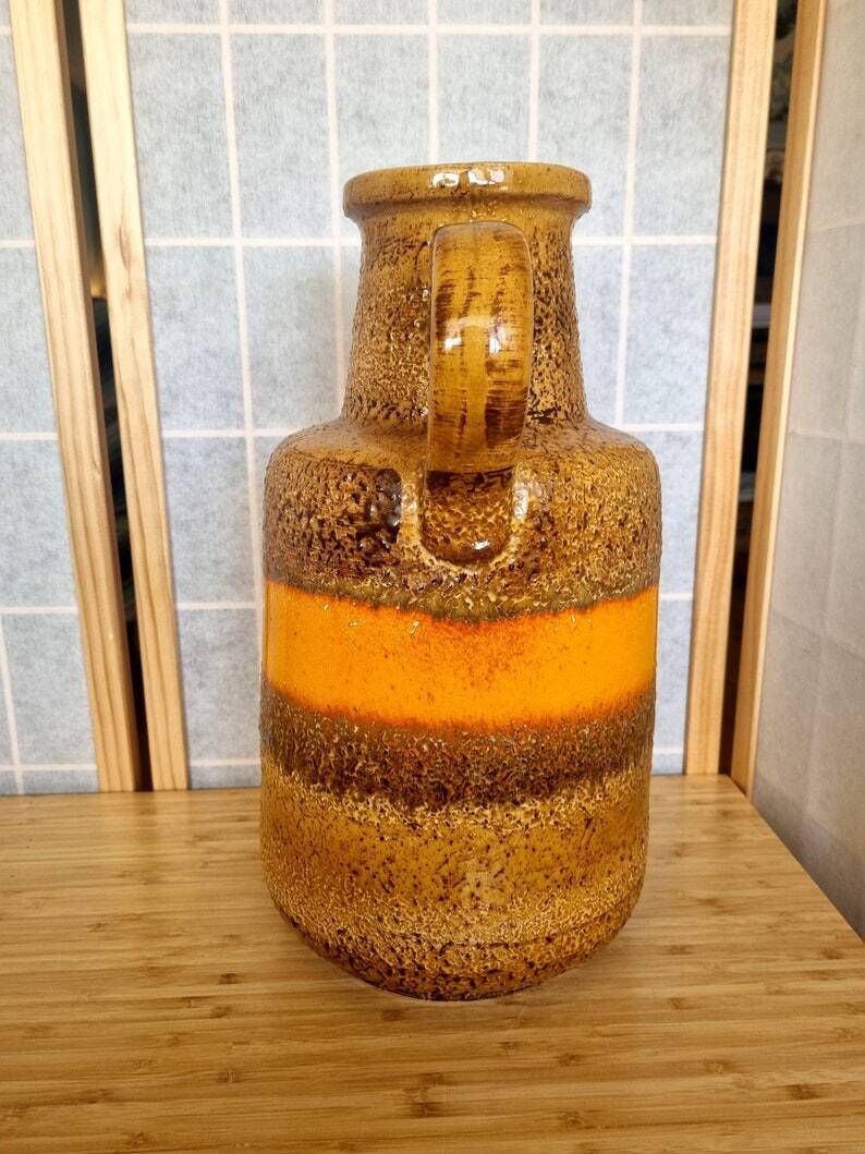 Scheurich West German Vase | Large Orange Striped Pottery | Mid Century Modern Ceramic | 1970s Floor Vase | 15 Inch Handcrafted photo 186.0