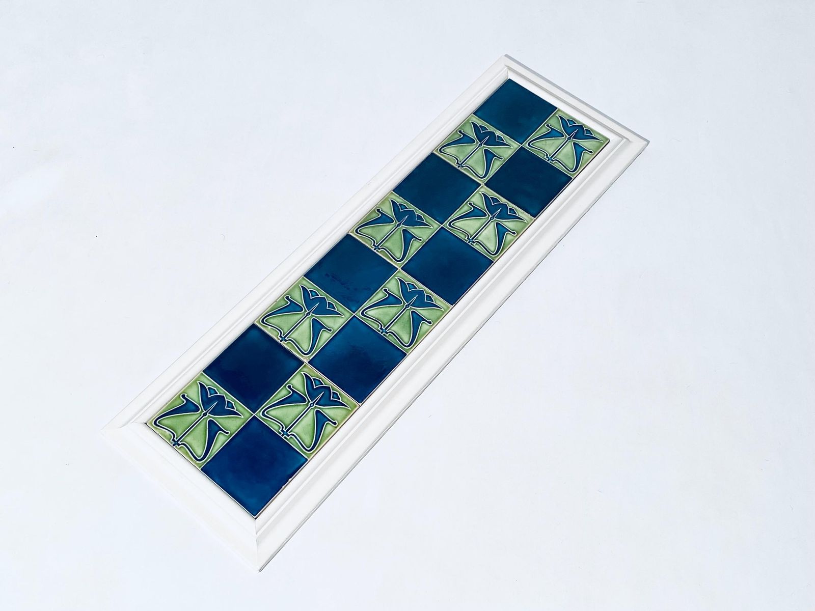 Art Nouveau Ceramic Tile Wall Hanging With Flower Motif / Authentic 1900s Decor