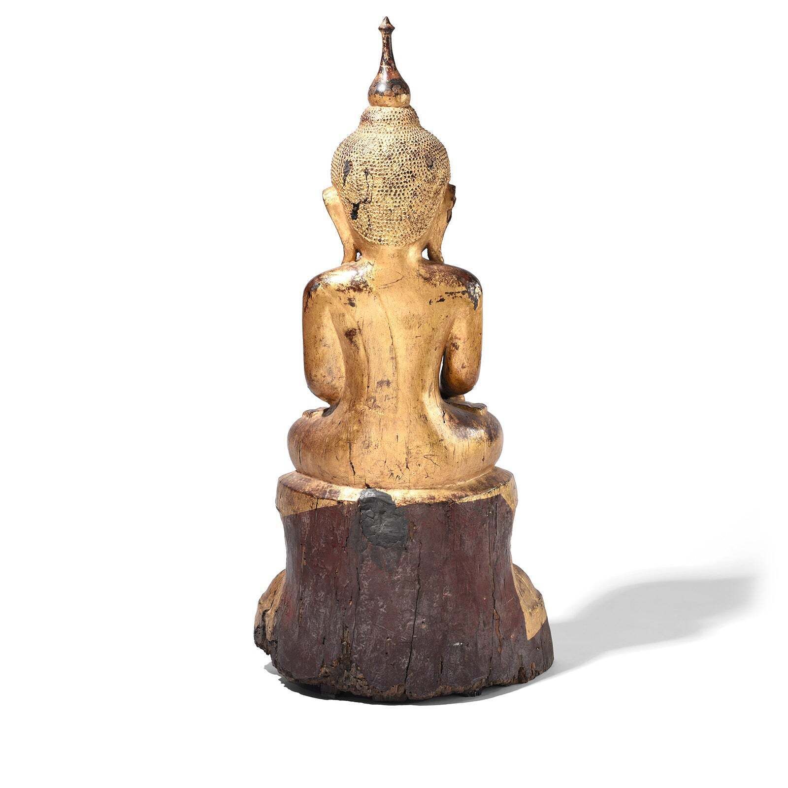 Antique Gilt Teak Burmese Shan Buddha, Early 19th Century photo vintage