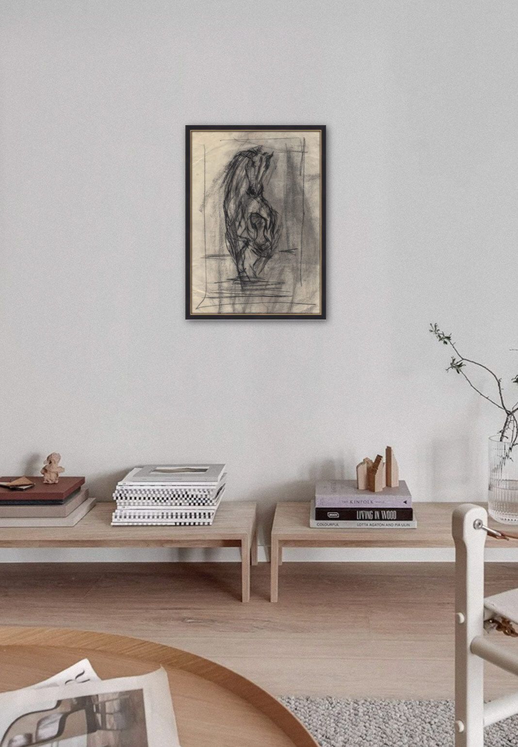 Dynamic Charcoal Horse Portrait By Nan Frankel photo for sale