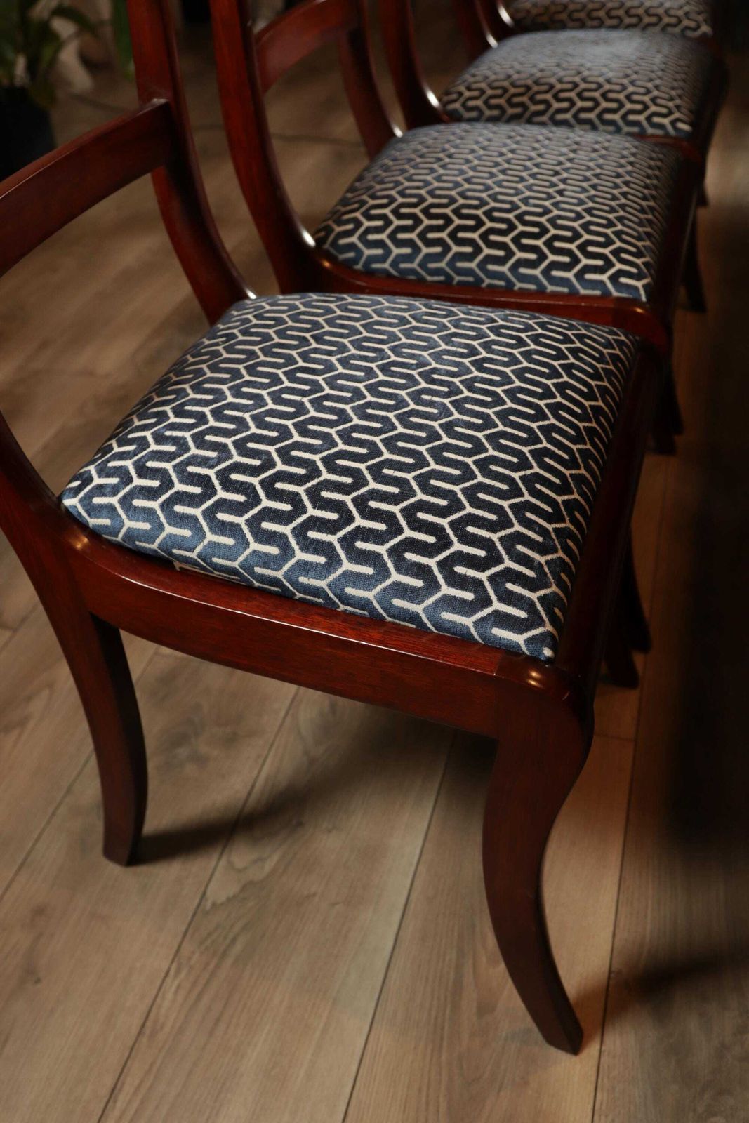 A Set Of Dining Room Chairs In The Biedermeier Style, 1980s New Jacquard Upholstery photo for sale
