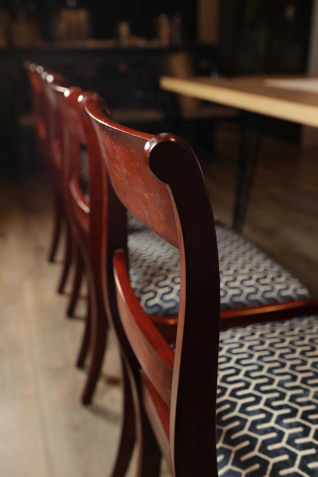 A Set Of Dining Room Chairs In The Biedermeier Style, 1980s New Jacquard Upholstery photo Furniture