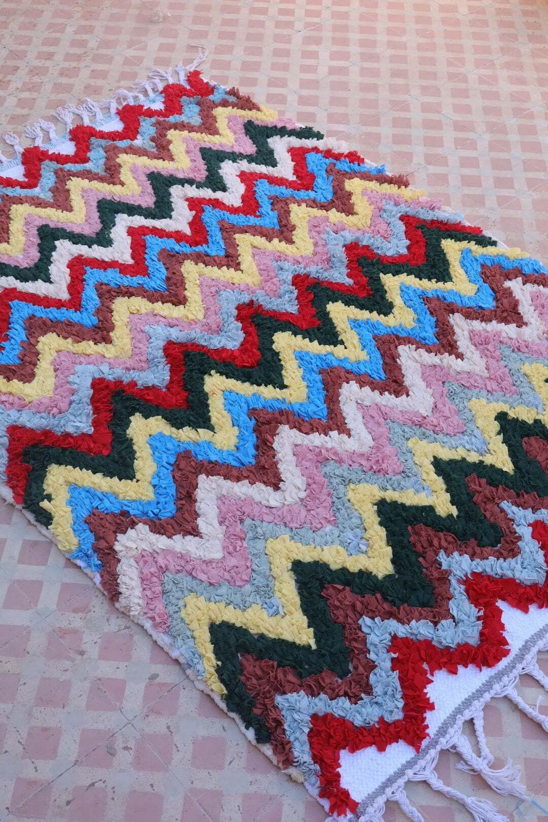Colorful Berber Rug Boucherouite Multicolored Washable Cotton   148 X 105 Cm photo buy