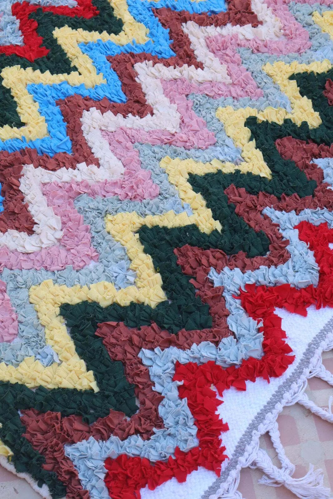 Colorful Berber Rug Boucherouite Multicolored Washable Cotton   148 X 105 Cm photo vintage