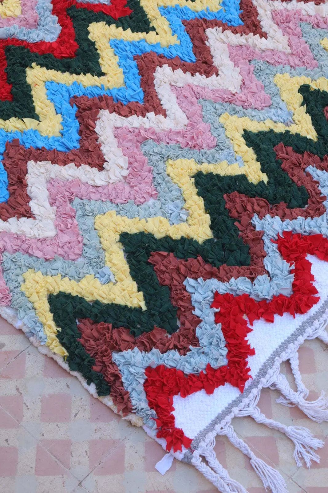 photo for sale Colorful Berber Rug Boucherouite Multicolored Washable Cotton   148 X 105 Cm