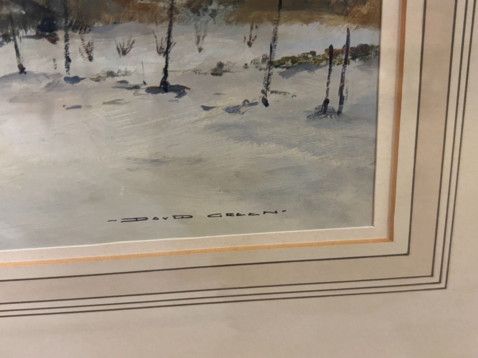 Original David Green Watercolour Painting Winter Landscape, Bedfordshire 1984 photo vinterior