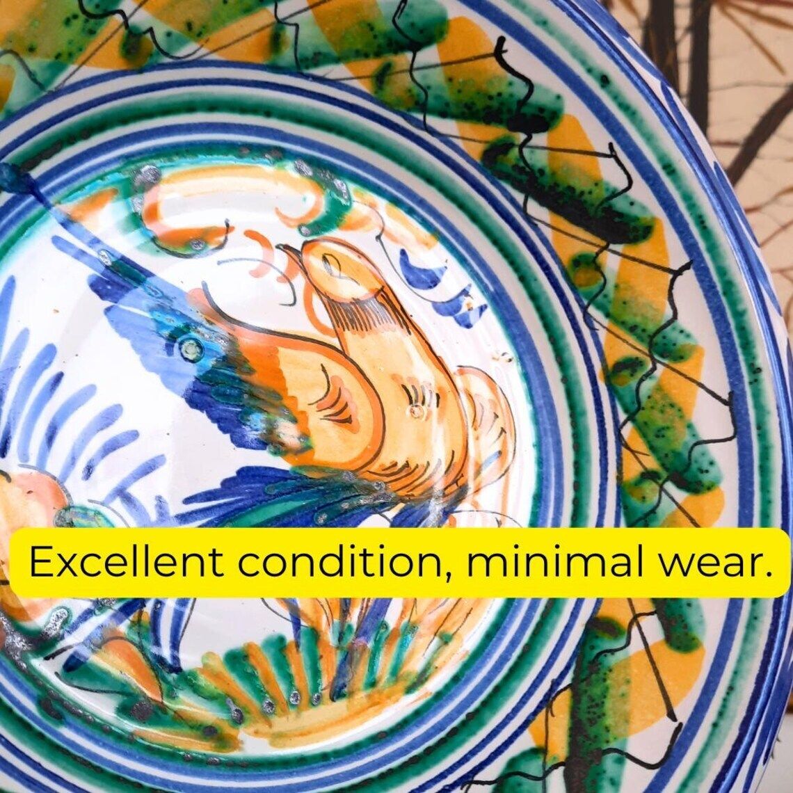 Small Spanish Pottery Hand Painted Bird Bowl Lebrillo Made In Murcia, Spain By El Poveo photo Home Decor