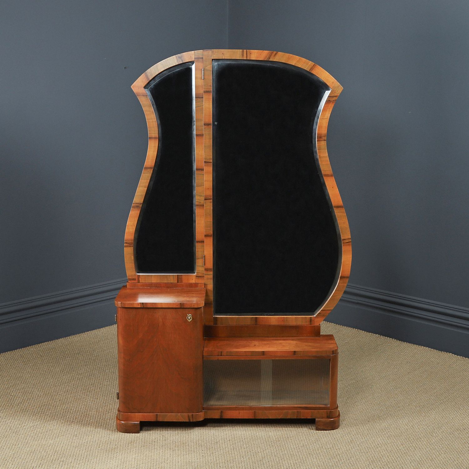 Continental Art Deco Walnut Pedestal Dressing / Vanity Table With Mirrors (Circa 1930) photo Furniture