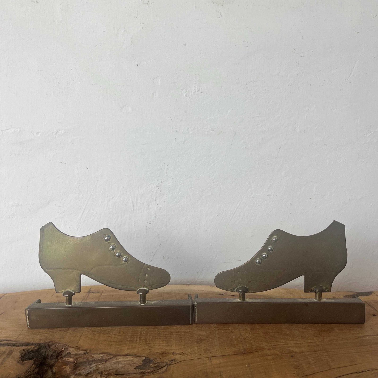 World War One Trench Art Lady Shoes Bookends, Brass Sculpture, Antique Art, Library Ornament, Study Furnishings, Military Crafts photo for sale