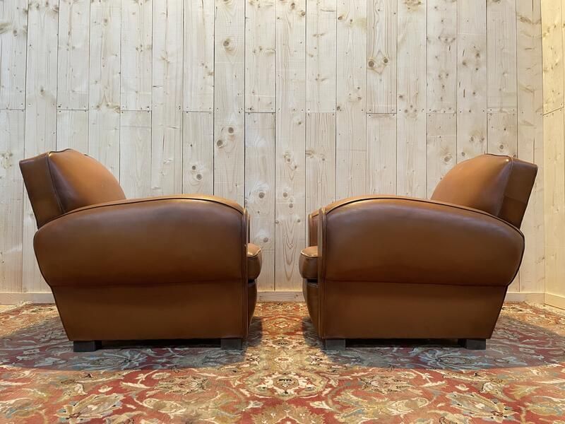 Paire De Fauteuils Club En Cuir Art Déco photo vintage